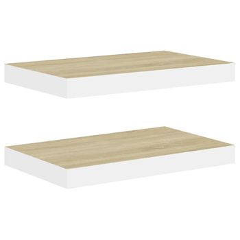 Estante Flotante De Pared 2 Uds Mdf Roble Y Blanco 50x23x3,8 Cm Marrón