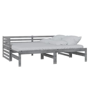 Sofá Cama Extraíble Madera Maciza De Pino Gris 2x(90x200) Cm