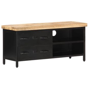 Mueble Para Tv De Madera Maciza De Mango Rugosa 90x30x41 Cm Negro