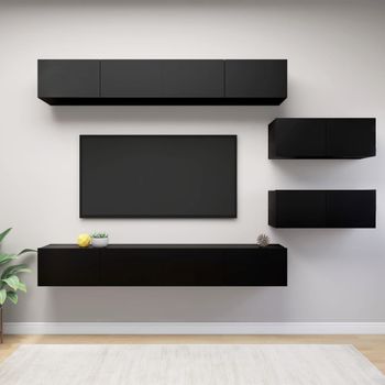 Set De Muebles De Tv Salón 6 Piezas Madera Contrachapada Negro