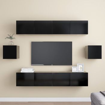 Set De Muebles De Salón Tv 6 Piezas Madera Ingeniería Negro