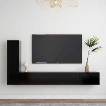 Set De Muebles De Salón Tv 3 Pzas Madera De Ingeniería Negro