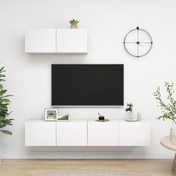 Mueble De Tv 3 Piezas De Madera Contrachapada Blanco