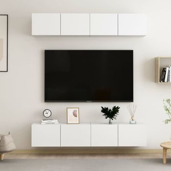 Muebles Para Tv 4 Uds Madera Contrachapada Blanco 80x30x30 Cm