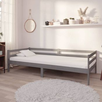 Sofá Cama De Madera Maciza De Pino Gris 90x200 Cm