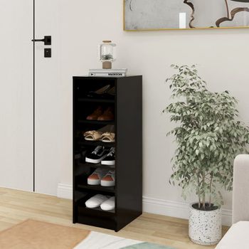 Mueble Zapatero Madera Contrachapada Negro 31,5x35x90 Cm