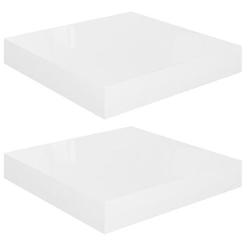 Estante Flotante De Pared 2 Uds Mdf Blanco Brillo 23x23,5x3,8cm