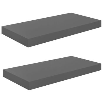 Estantes Flotantes De Pared 2 Uds Mdf Gris Brillo 50x23x3,8 Cm