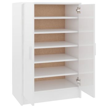 Mueble Zapatero Madera Contrachapada Blanco Brillo 60x35x92 Cm