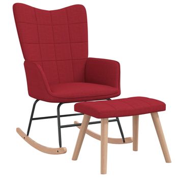 Silla Mecedora Con Reposapiés Tela Rojo Tinto