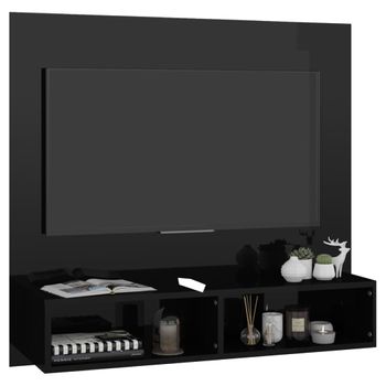 Mueble Tv De Pared Contrachapado Negro Brillante 102x23,5x90 Cm