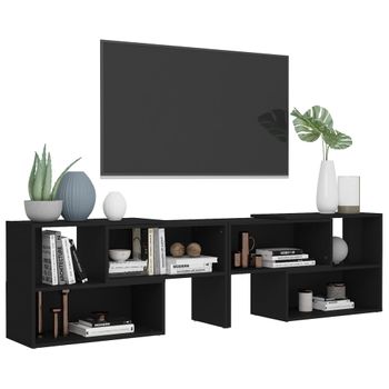 Mueble De Tv Madera Contrachapada Negro 149x30x52 Cm