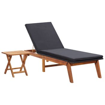 Tumbona Con Mesa Ratán Sintético Y Madera Maciza De Acacia Negro