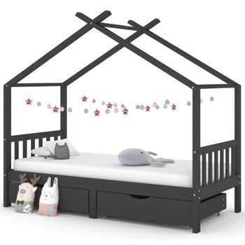 Estructura De Cama Infantil Y Cajones Madera Pino Gris 90x200cm