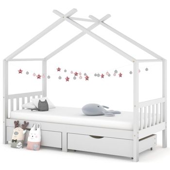 Estructura Cama Niños Y Cajones Madera Maciza Blanca 90x200 Cm