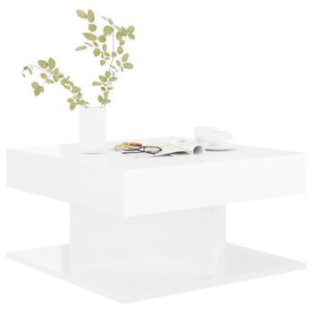 Mesa De Centro Madera De Ingeniería Gris Brillo 57x57x30 Cm Blanco