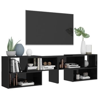 Mueble De Tv Madera Contrachapada Negro Brillante 149x30x52 Cm