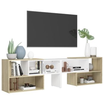 Mueble De Tv Madera Contrachapada Blanco Y Roble 149x30x52 Cm