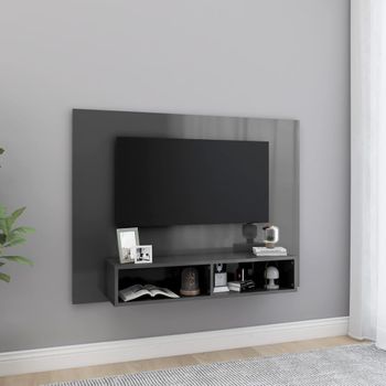 Mueble Tv De Pared Contrachapado Gris Brillante 120x23,5x90 Cm