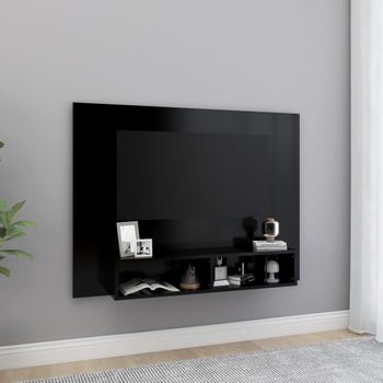 Mueble De Tv De Pared Madera Contrachapada Negro 120x23,5x90 Cm