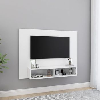 Mueble De Tv De Pared Madera Contrachapada Blanco 120x23,5x90cm