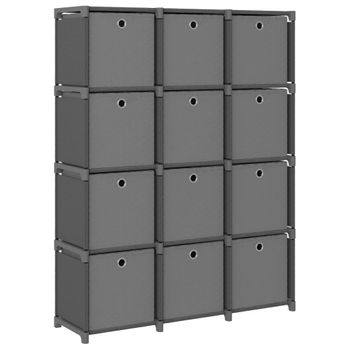 Estantería De 12 Cubos Con Cajas Tela Gris 103x30x141 Cm