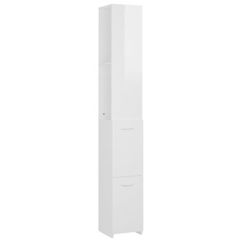 Armario Baño Madera Contrachapada Blanco Brillo 25x26,5x170 Cm