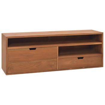 Mueble De Tv Madera Maciza De Teca 110x30x40 Cm Marrón