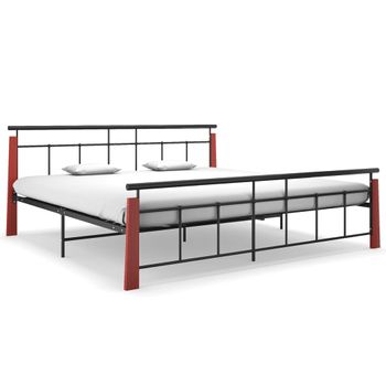 Estructura De Cama Metal Y Madera Maciza De Roble 200x200 Cm Negro