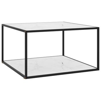 Mesa De Centro Negra Con Vidrio De Mármol Blanco 90x90x50 Cm