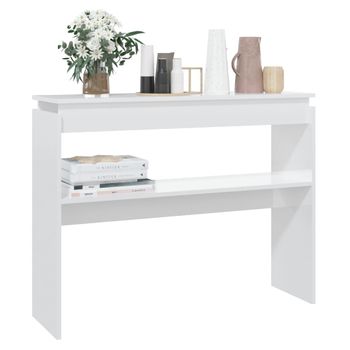 Mesa Consola Madera Contrachapada Blanco Brillante 102x30x80 Cm