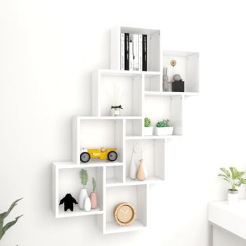 Estante De Cubo Pared Madera Contrachapada Blanco 90x15x119 Cm