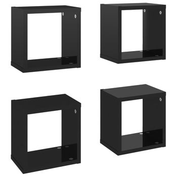 Estantes Cubo De Pared 4 Unidades Negro Brillo 22x15x22 Cm