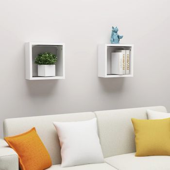 Estantes Cubo De Pared 2 Uds Aglomerado Blanco 30x15x30 Cm