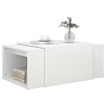 Set Mesas De Centro Apilables Madera Contrachapada 60x60x38 Cm Blanco