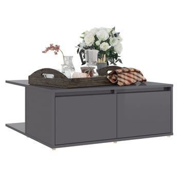 Mesa De Centro Madera Contrachapada Gris Brillante 80x80x31 Cm