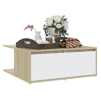 Mesa De Centro Madera Contrachapada Blanco Y Roble 80x80x31 Cm