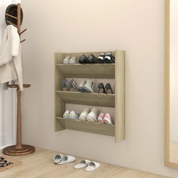 Zapatero De Pared Madera Contrachapada Roble Sonoma 80x18x90 Cm