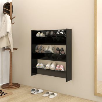 Zapatero De Pared Madera Contrachapada Negro 80x18x90 Cm