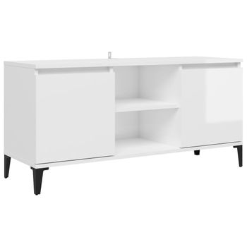 Mueble De Tv Con Patas De Metal Blanco Brillante 103,5x35x50 Cm