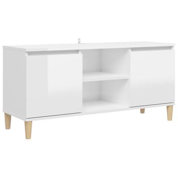 Mueble De Tv Patas Madera Pino Blanco Con Brillo 103,5x35x50 Cm