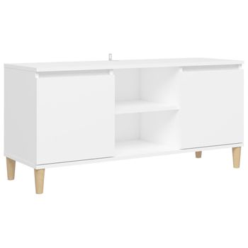 Mueble De Tv Con Patas De Madera Maciza Blanco 103,5x35x50 Cm