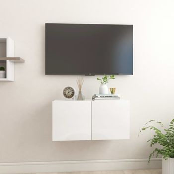 Mueble De Tv Colgante Blanco Brillante 60x30x30 Cm