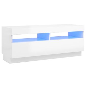 Mueble De Tv Con Luces Led Blanco Brillante 100x35x40 Cm