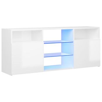 Mueble De Tv Con Luces Led Blanco Brillante 120x30x50 Cm