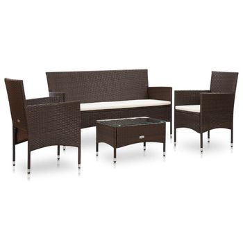 Set Muebles De Jardín 4 Piezas Y Cojines Ratán Sintético Marrón