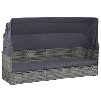 Cama De Jardín Con Toldo 205x62 Cm Ratán Sintético Gris