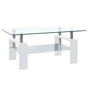 Mesa De Centro Vidrio Templado Blanco Transparente 95x55x40 Cm