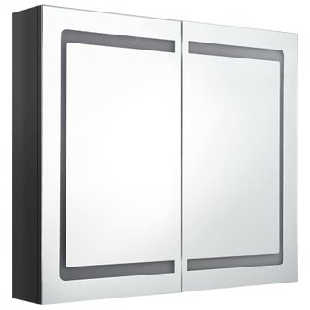 Armario De Baño Con Espejo Led Negro Brillante 80x12x68 Cm