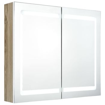 Armario De Baño Con Espejo Led Blanco Y Roble 80x12x68 Cm